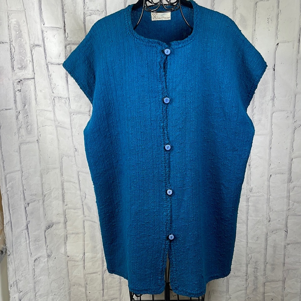 Carol Pritcher Cardigan Sweater Sleeveless Button-Up Handwoven Lagenlook